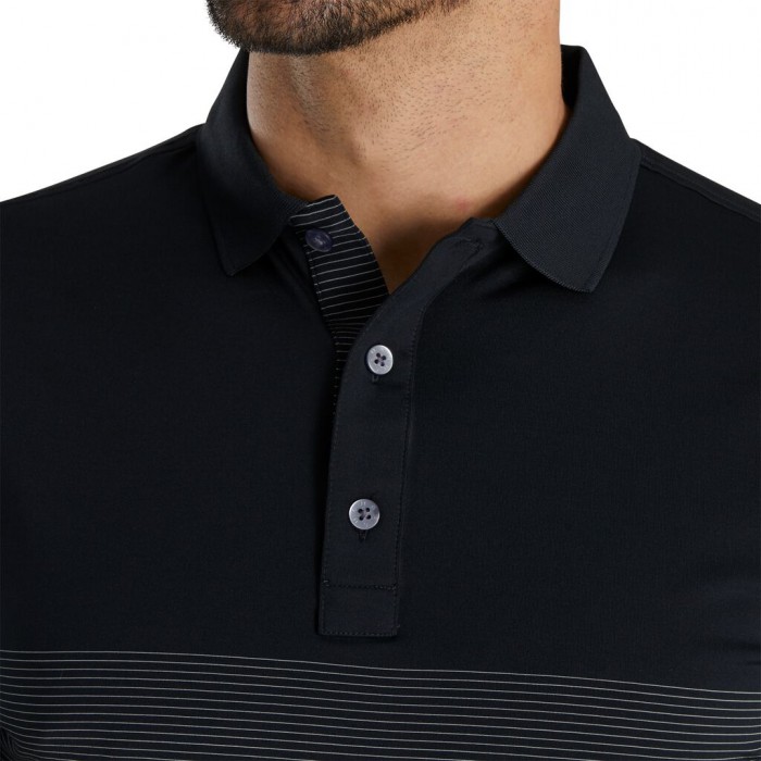 Camisas Footjoy Lisle Engineered Pin Stripe Self Collar Hombre Negras Gris | ES5867432