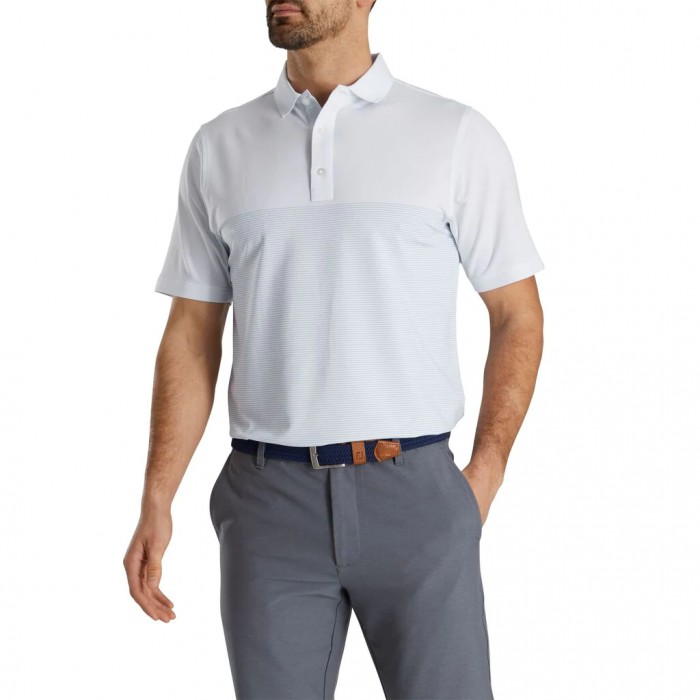 Camisas Footjoy Lisle Engineered Pin Stripe Self Collar Hombre Blancas Azul Real | ES6210543