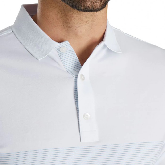 Camisas Footjoy Lisle Engineered Pin Stripe Self Collar Hombre Blancas Azul Real | ES6210543