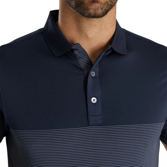 Camisas Footjoy Lisle Engineered Pin Stripe Self Collar Hombre Azul Marino Blancas | ES7230185