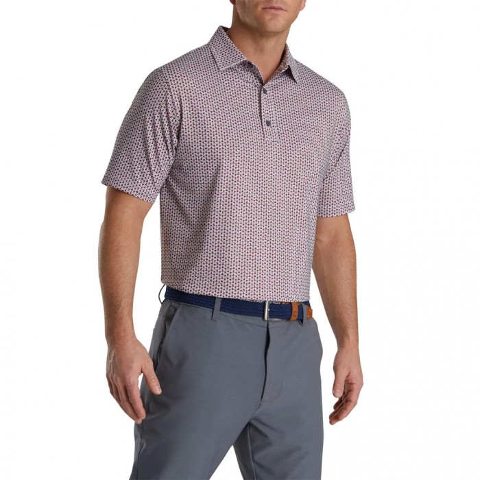 Camisas Footjoy Loop Print Lisle Self Collar Hombre Blancas Gris | ES5430297