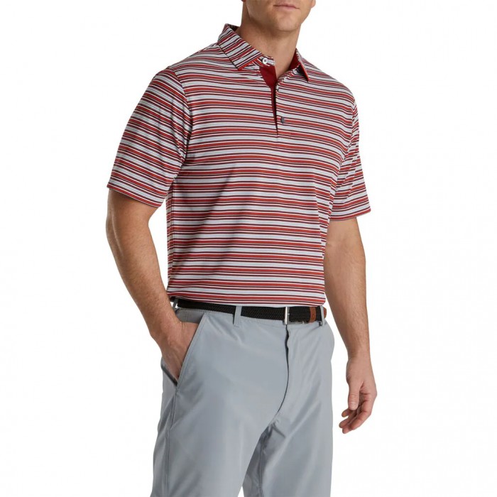 Camisas Footjoy Multi-Stripe Stretch Pique Self Collar Hombre Gris Blancas | ES0832694