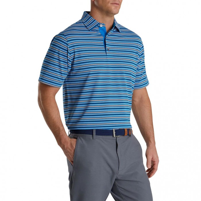 Camisas Footjoy Multi-Stripe Stretch Pique Self Collar Hombre Azules Negras Blancas | ES8612970