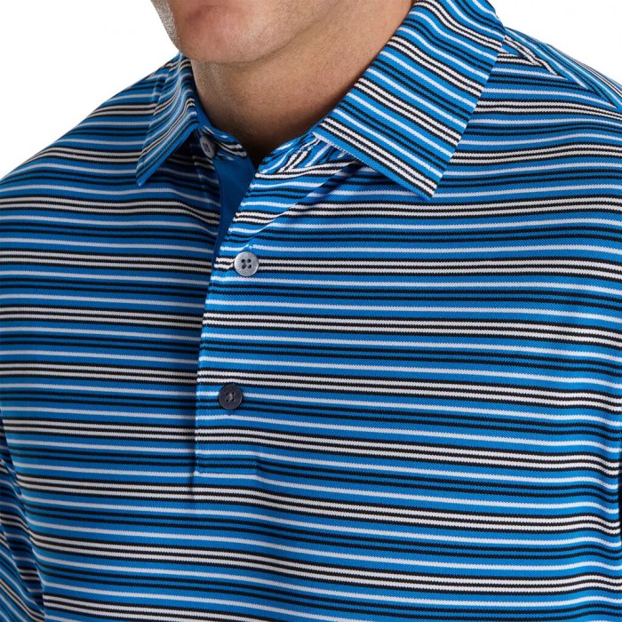 Camisas Footjoy Multi-Stripe Stretch Pique Self Collar Hombre Azules Negras Blancas | ES8612970