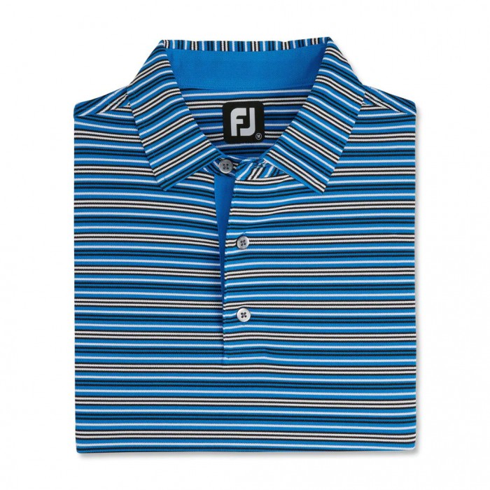 Camisas Footjoy Multi-Stripe Stretch Pique Self Collar Hombre Azules Negras Blancas | ES8612970