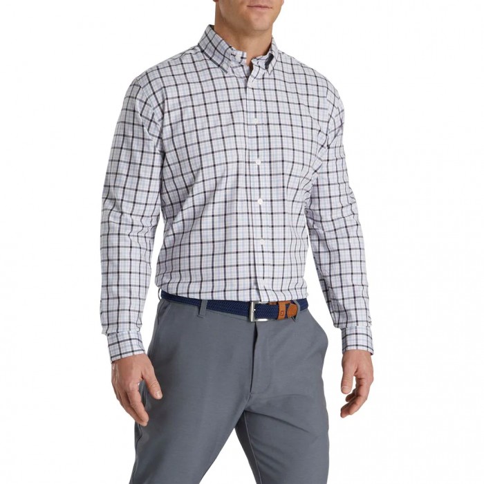 Camisas Footjoy Open Check Stretch Algodon Hombre Blancas | ES9643208