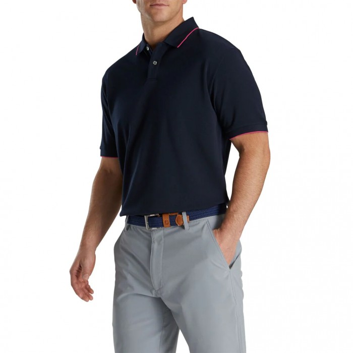 Camisas Footjoy Pique Tipped Polo Hombre Azul Marino | ES5826390