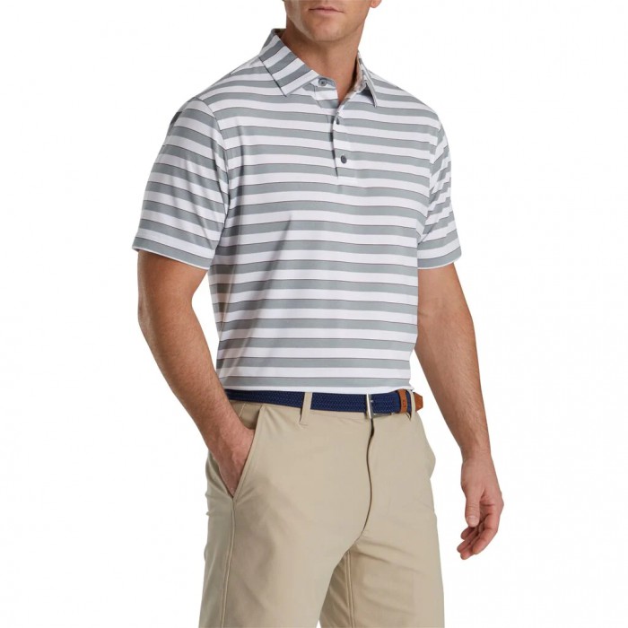 Camisas Footjoy Regency Stripe Lisle Self Collar Hombre Gris Blancas | ES9543068