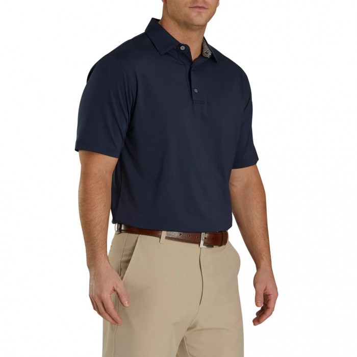 Camisas Footjoy Solid Lisle Self Collar Hombre Azul Marino Blancas | ES1530467