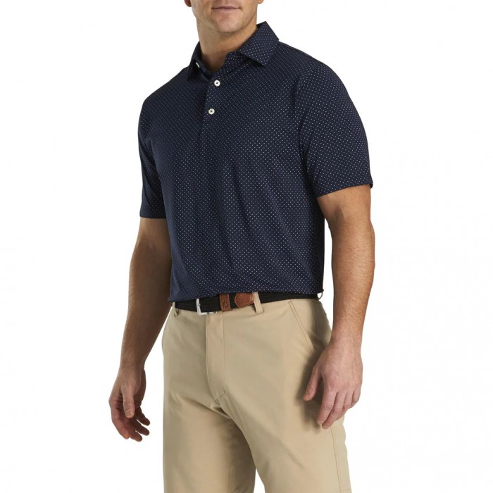 Camisas Footjoy Stretch Lisle Dot Print Self Collar Hombre Azul Marino | ES1245389