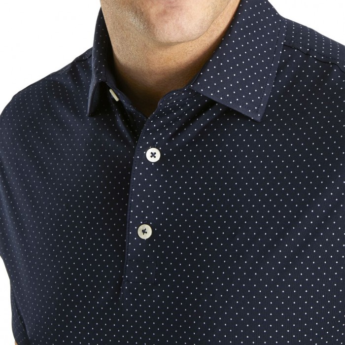 Camisas Footjoy Stretch Lisle Dot Print Self Collar Hombre Azul Marino | ES1245389