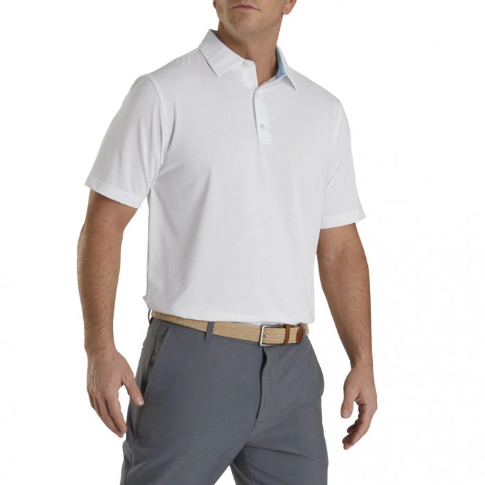 Camisas Footjoy Stretch Lisle Dot Print Self Collar Hombre Blancas Azules Claro | ES3251879