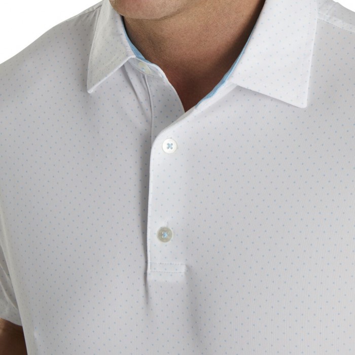 Camisas Footjoy Stretch Lisle Dot Print Self Collar Hombre Blancas Azules Claro | ES3251879