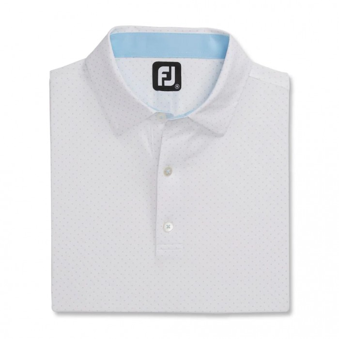 Camisas Footjoy Stretch Lisle Dot Print Self Collar Hombre Blancas Azules Claro | ES3251879