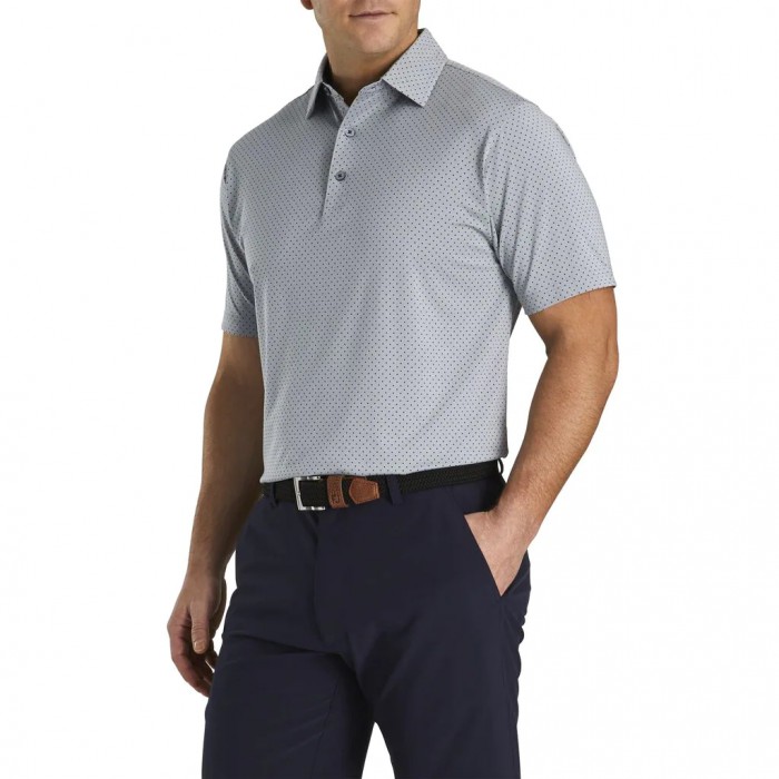 Camisas Footjoy Stretch Lisle Dot Print Self Collar Hombre Gris | ES6479130