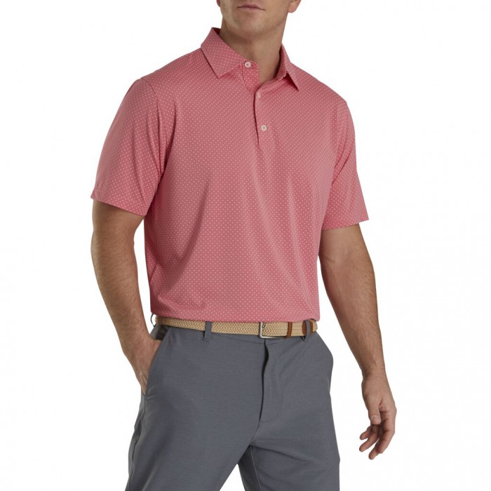 Camisas Footjoy Stretch Lisle Dot Print Self Collar Hombre Rojas Blancas | ES9570124