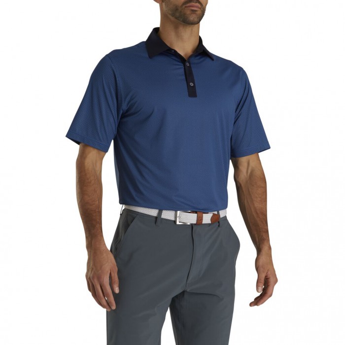 Camisas Footjoy Stretch Lisle Mini Check Print Hombre Azul Marino Azules | ES9028137