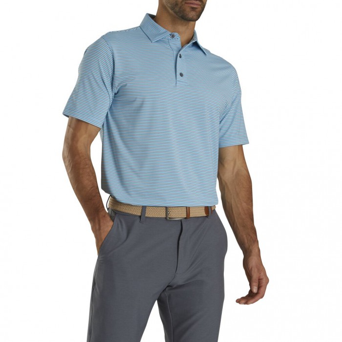 Camisas Footjoy Stretch Lisle Pinstripe Hombre Azules Claro Blancas Azul Marino | ES2739486