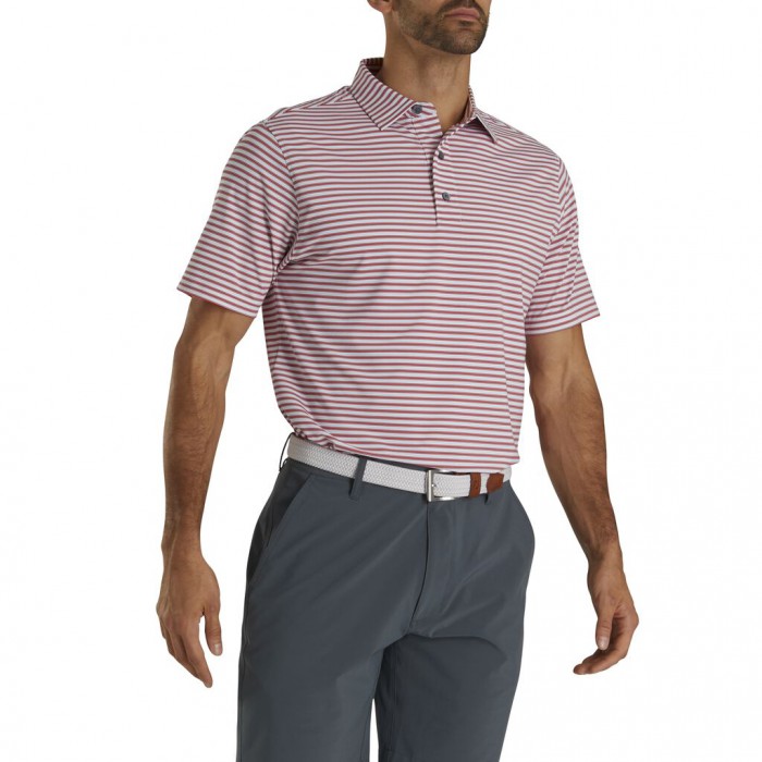 Camisas Footjoy Stretch Lisle Pinstripe Hombre Blancas Rojas Azul Marino | ES4938617