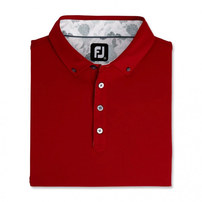 Camisas Footjoy Stretch Pique Floral Trim Buttondown Collar Hombre Merlot | ES1704568