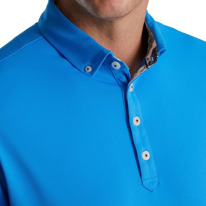 Camisas Footjoy Stretch Pique Floral Trim Buttondown Collar Hombre Azules | ES9851324