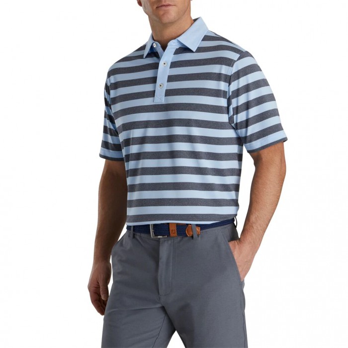 Camisas Footjoy Stretch Pique Rugby Stripe Self Collar Hombre Azul Marino | ES6320157