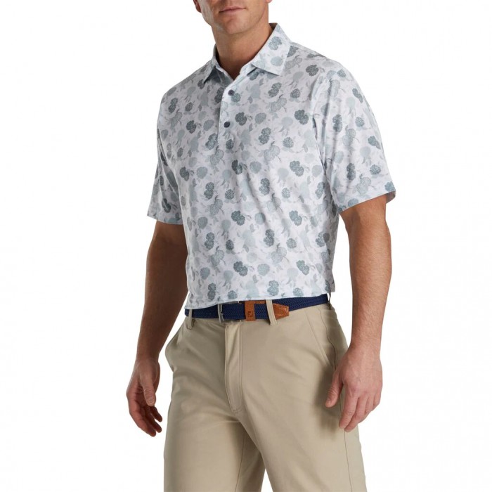 Camisas Footjoy Vintage Floral Print Lisle Self Collar Hombre Gris | ES1904638