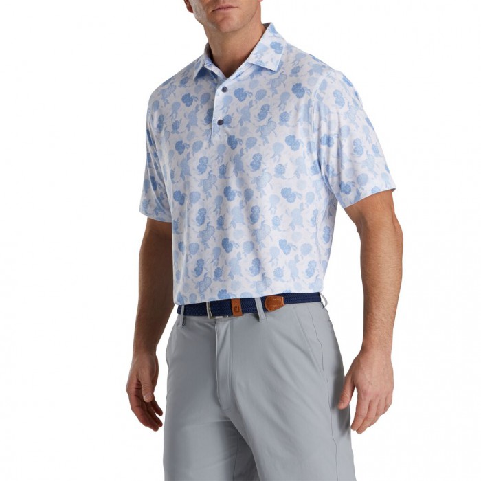 Camisas Footjoy Vintage Floral Print Lisle Self Collar Hombre Sky | ES5078431