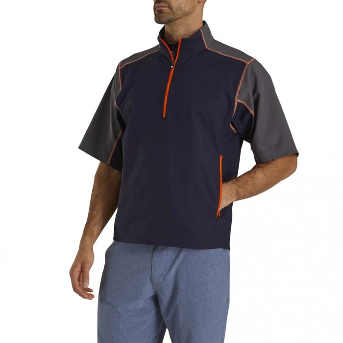 Camiseta Cortavientos Footjoy Corta Sleeve Deporte Hombre Azul Marino Naranjas | ES0254987