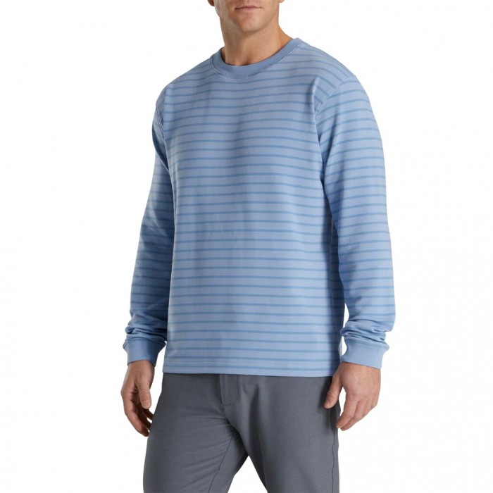 Chaquetas Footjoy Jersey Fleece Striped Crewneck Hombre Mist / Wedgewood | ES1065834