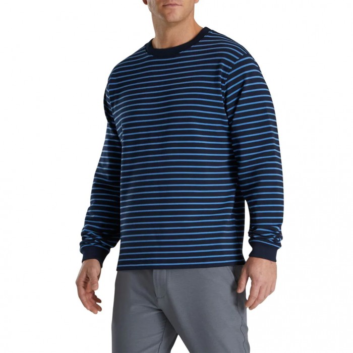 Chaquetas Footjoy Jersey Fleece Striped Crewneck Hombre Azul Marino | ES4208391