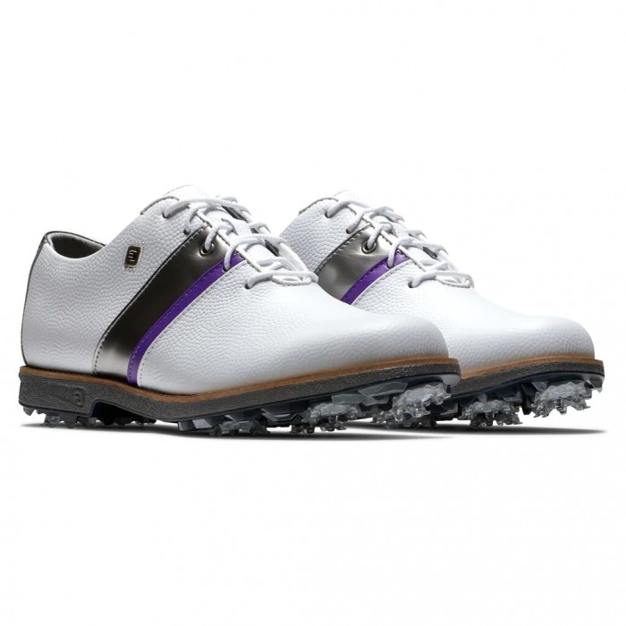 Zapatos Golf Con Pinchos Footjoy Premiere Series - Traditional Mujer Blancas Plateadas Moradas | ES4127396