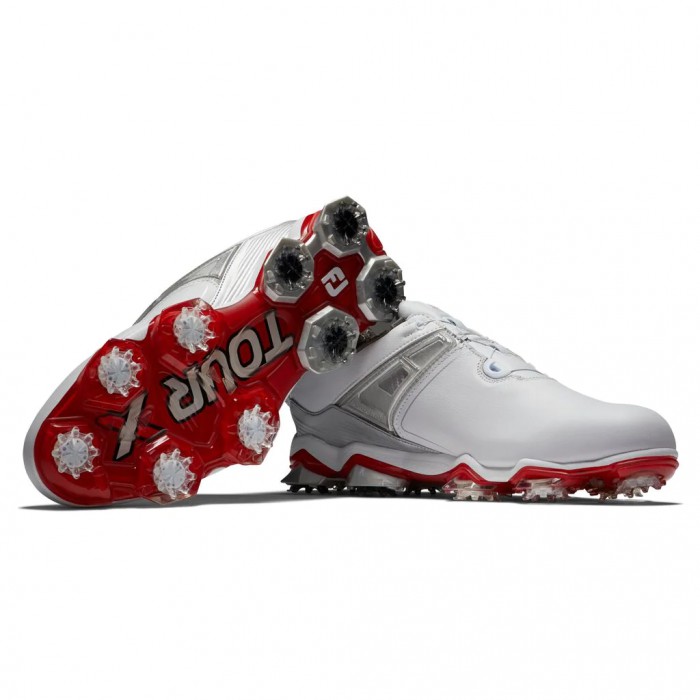 Zapatos Golf Con Pinchos Footjoy Tour X BOA Hombre Blancas Gris Rojas | ES8259164