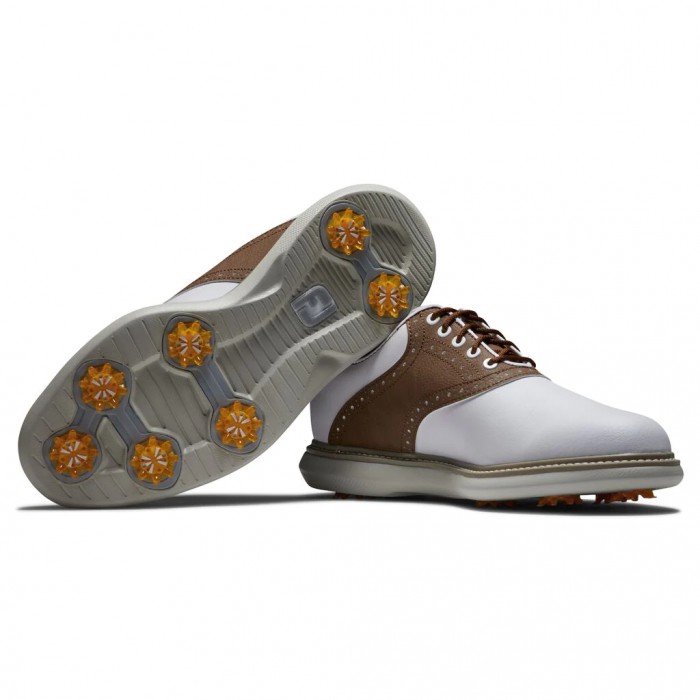 Zapatos Golf Con Pinchos Footjoy Traditions Hombre Blancas Marrones | ES1689302