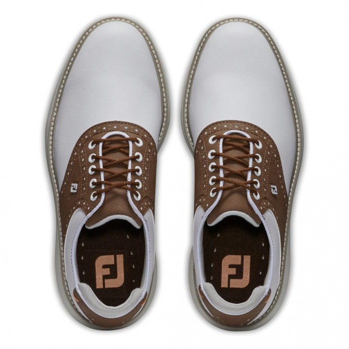 Zapatos Golf Con Pinchos Footjoy Traditions Hombre Blancas Marrones | ES1689302