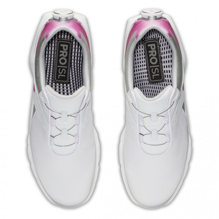 Zapatos Golf Sin Pinchos Footjoy Pro|SL BOA Mujer Blancas Plateadas Rosas | ES2197803