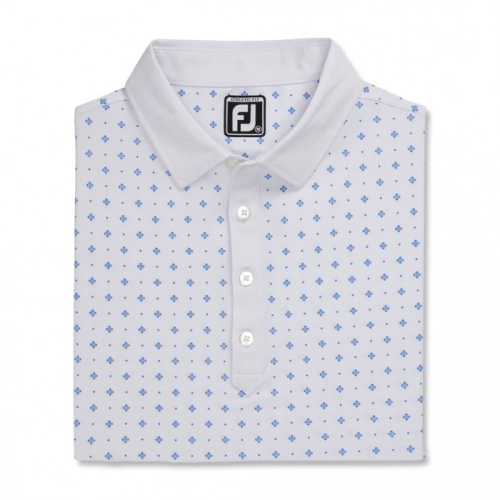 Camisas Footjoy Atléticos Fit Deco Print Self Collar Hombre Blancas Azul Real | ES1036728