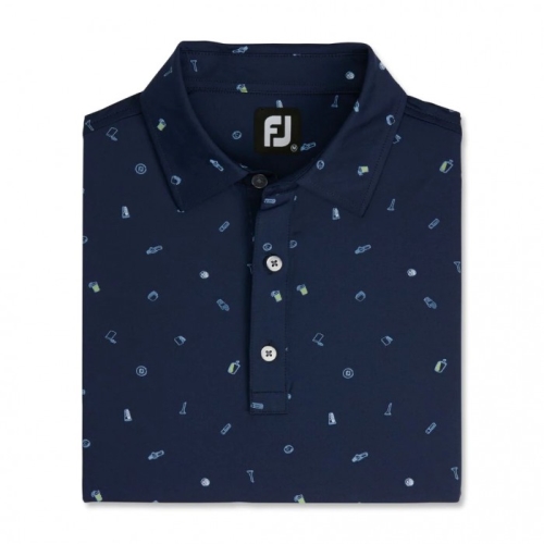 Camisas Footjoy Golf Doodle Print Lisle Self Collar Hombre Azul Marino | ES4157938