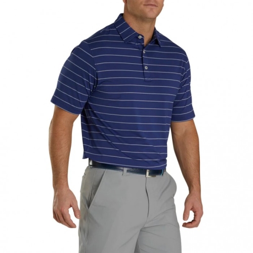 Camisas Footjoy Lisle Double Pin Stripe Self Collar Hombre Twilight | ES9317802