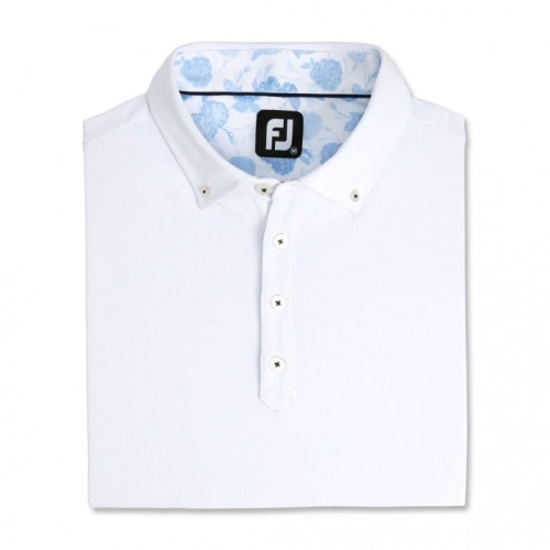 Camisas Footjoy Stretch Pique Floral Trim Buttondown Collar Hombre Blancas | ES3246897