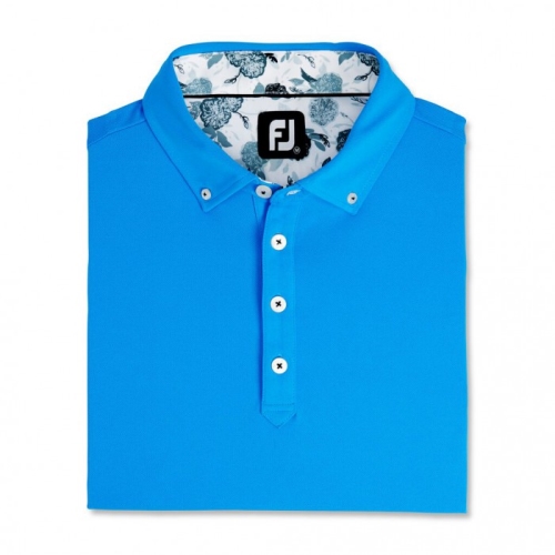 Camisas Footjoy Stretch Pique Floral Trim Buttondown Collar Hombre Azules | ES9851324